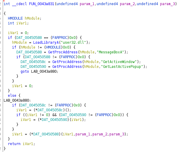 MessageBoxA vor der Definition der GetProcAddress-Typen